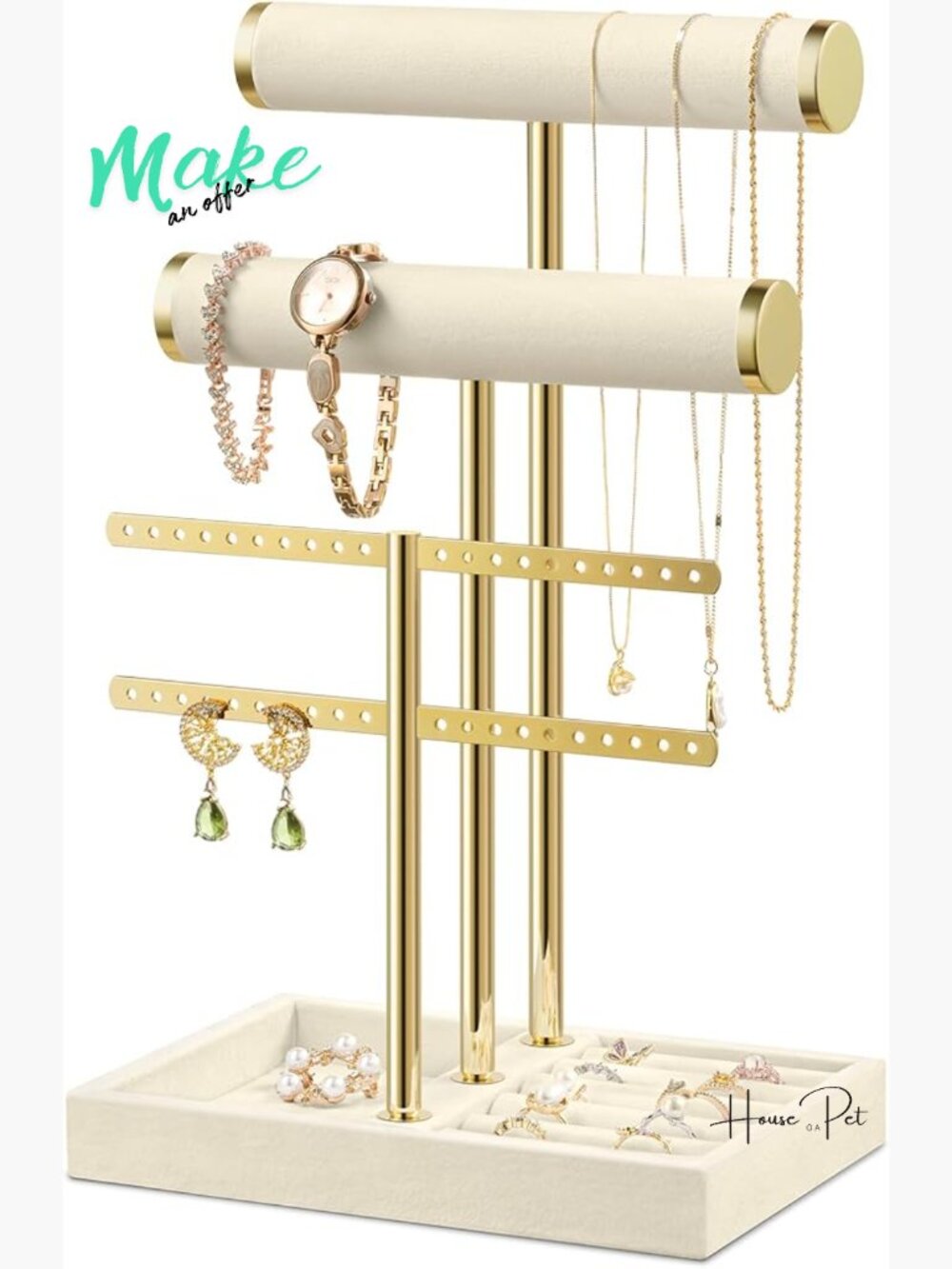 3 Tier Velvet T Bar Bracelet Stand Jewelry Organizer Display Holder